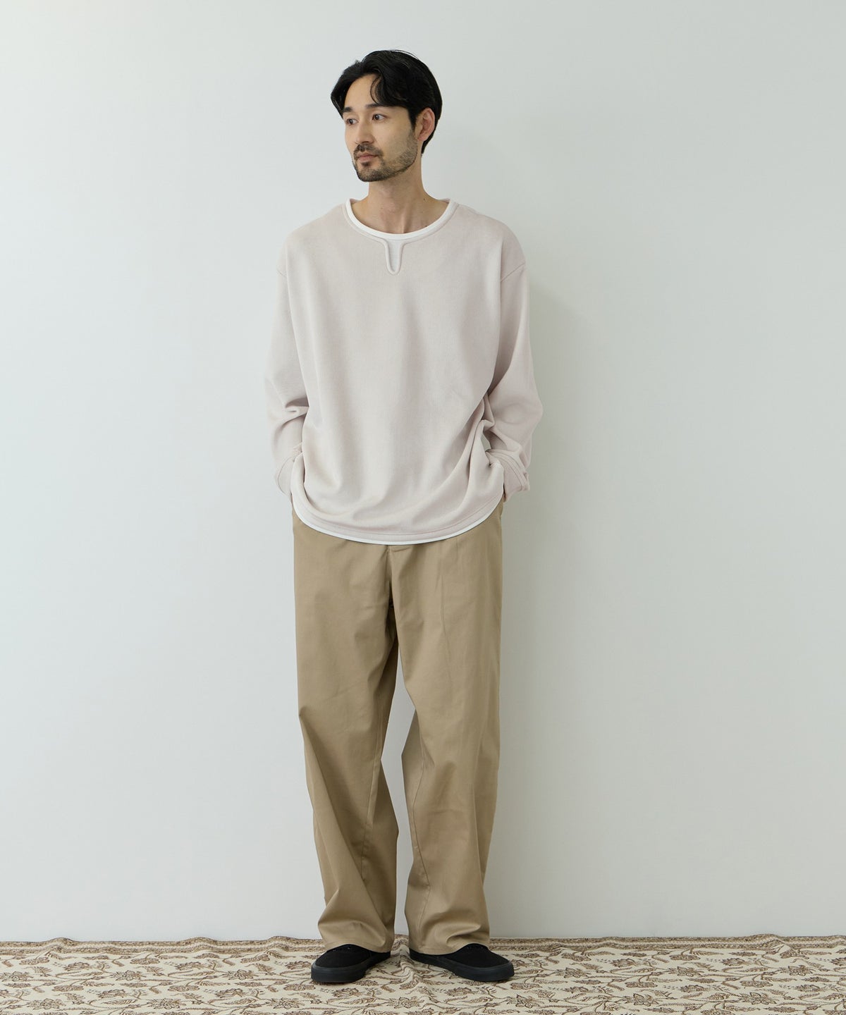 NAVY MAC HEAT トロリ スムース 裏ボアキーネックカットソー メンズ