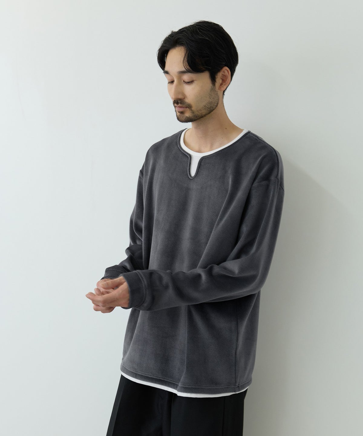 NAVY MAC HEAT トロリ スムース 裏ボアキーネックカットソー メンズ
