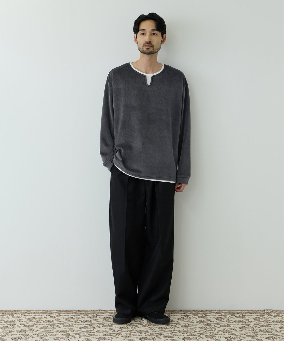 NAVY MAC HEAT トロリ スムース 裏ボアキーネックカットソー メンズ