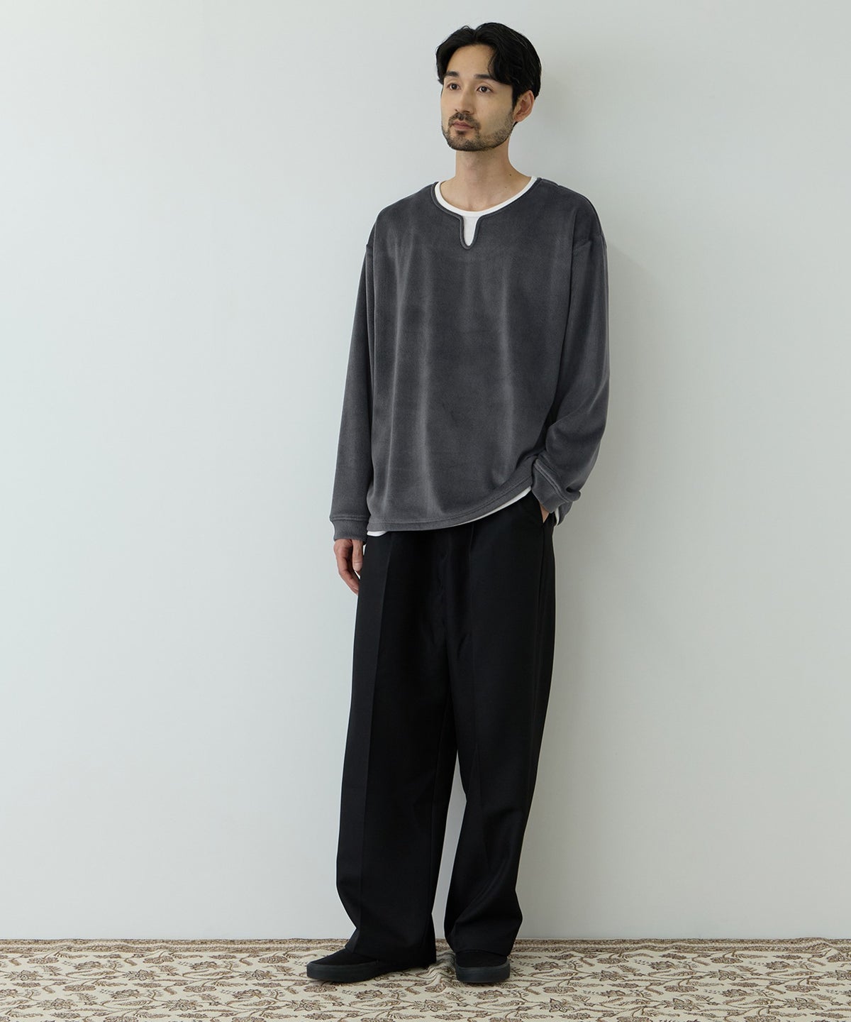 NAVY MAC HEAT トロリ スムース 裏ボアキーネックカットソー メンズ