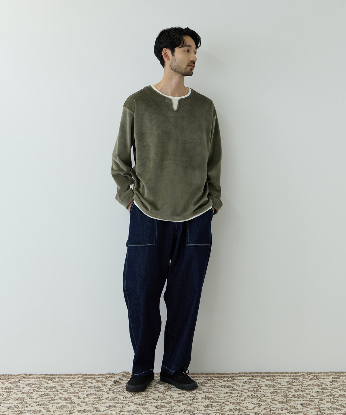 NAVY MAC HEAT トロリ スムース 裏ボアキーネックカットソー メンズ