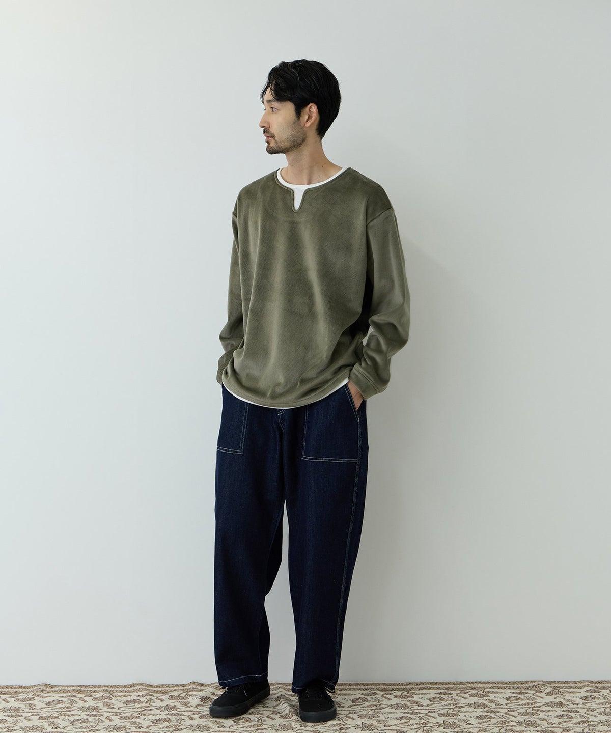 NAVY MAC HEAT トロリ スムース 裏ボアキーネックカットソー メンズ