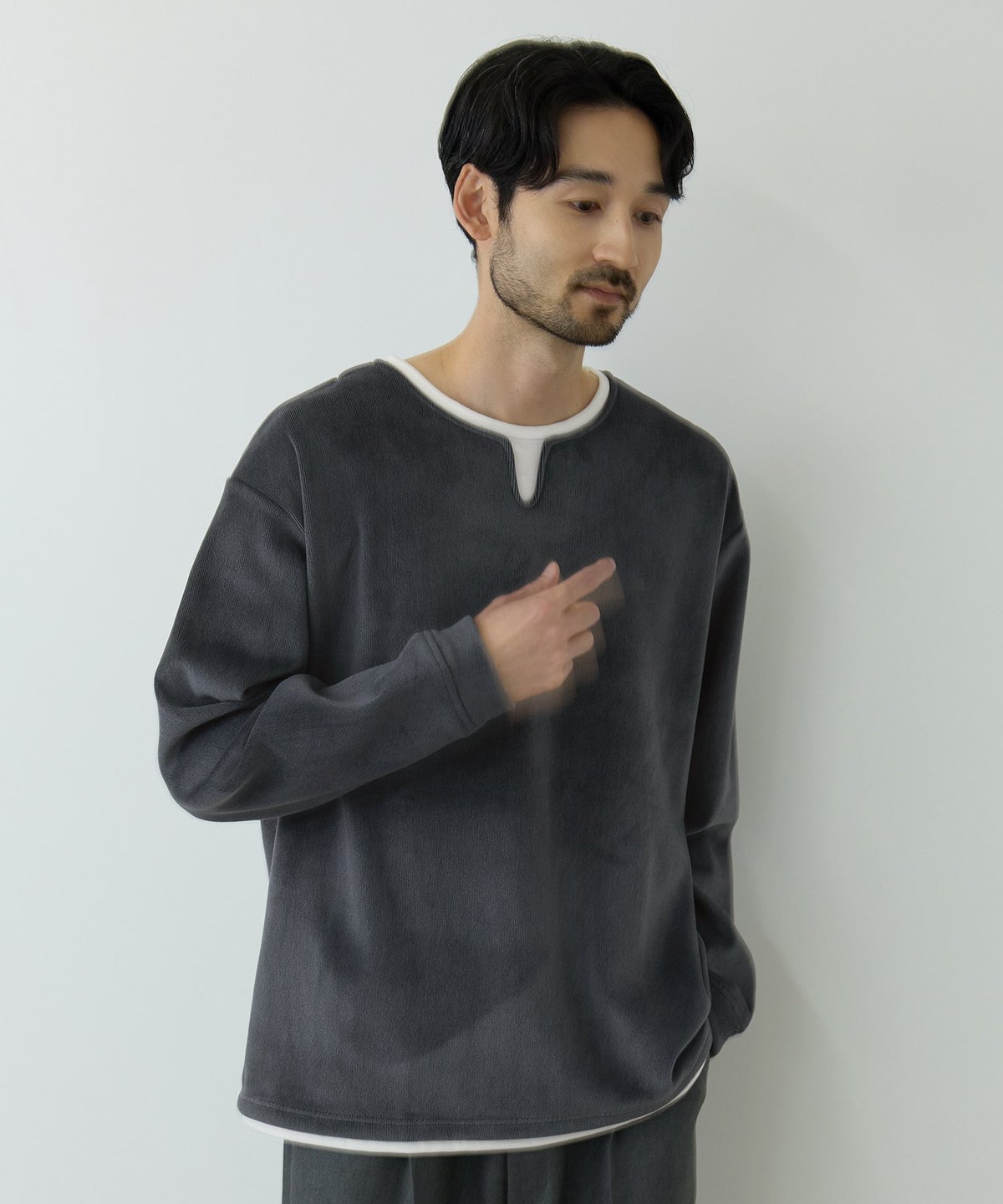 NAVY MAC HEAT トロリ スムース 裏ボアキーネックカットソー メンズ