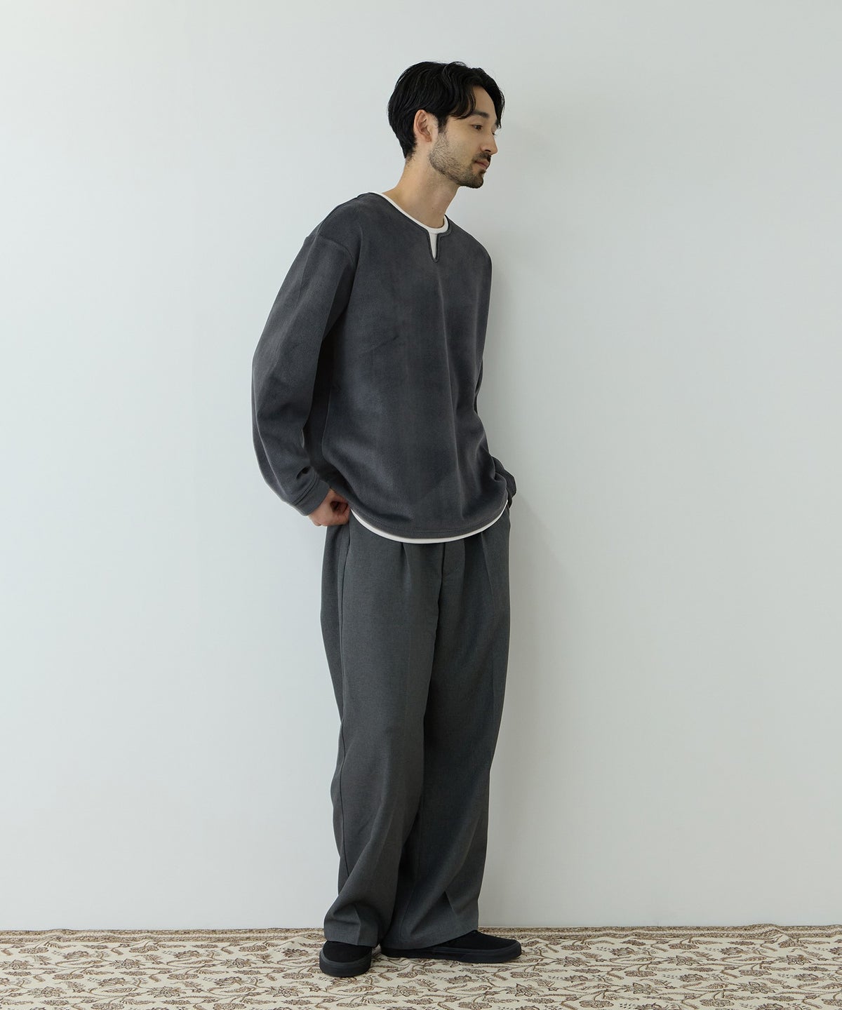 NAVY MAC HEAT トロリ スムース 裏ボアキーネックカットソー メンズ