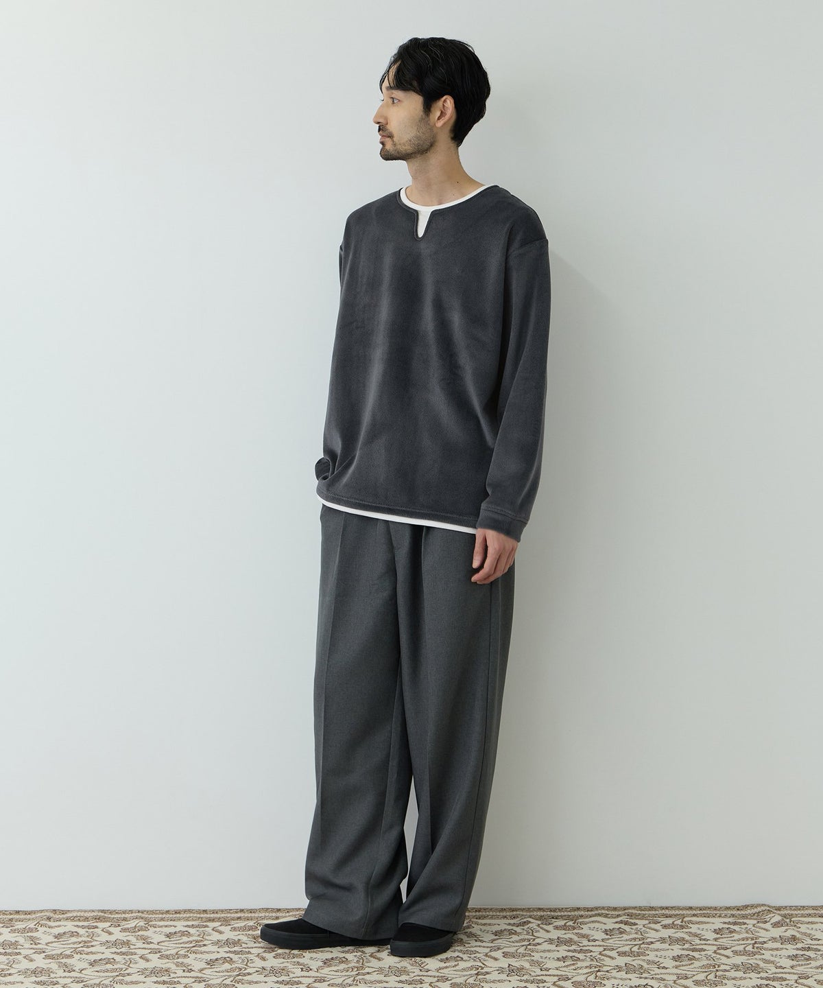 NAVY MAC HEAT トロリ スムース 裏ボアキーネックカットソー メンズ