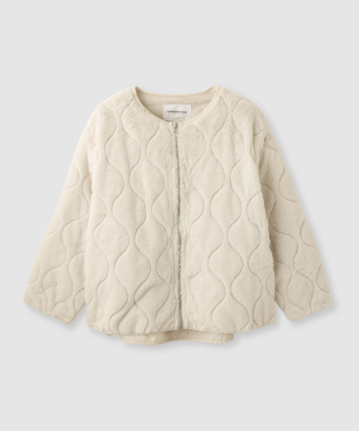 Free Nature リッチフェイクファー ノーカラーキルトジャケット レディース