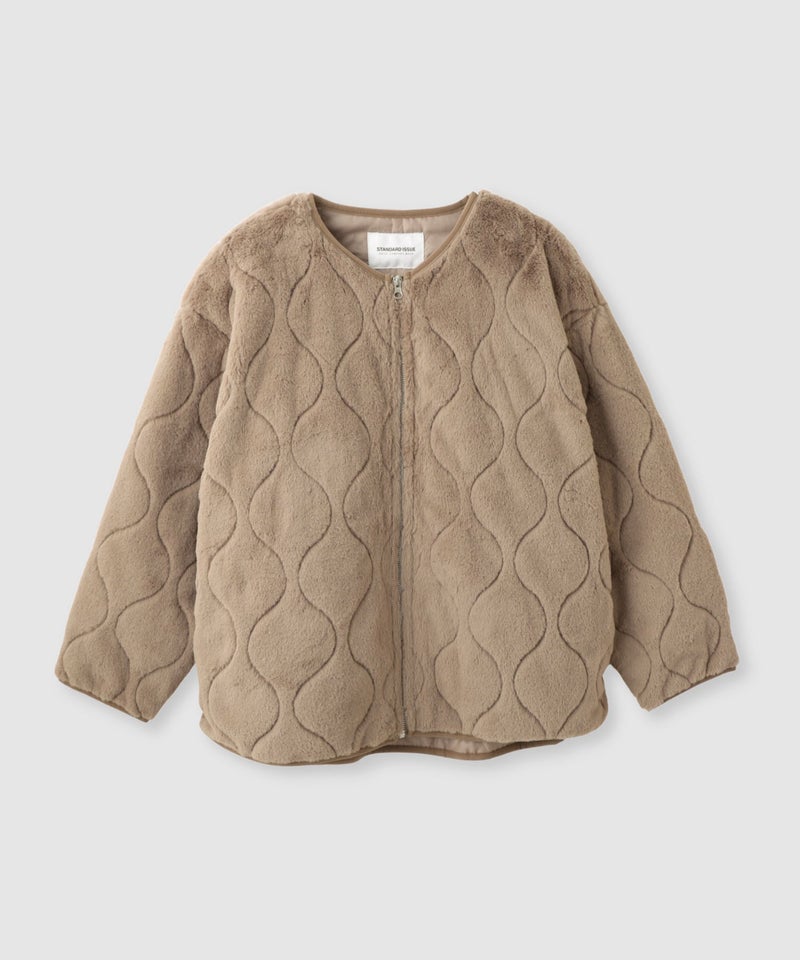 Free Nature リッチフェイクファー ノーカラーキルトジャケット レディース商品画像-3