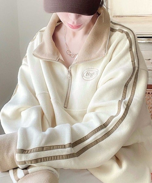 Classical Elf 《JaVa ジャバコラボ》旬なレトロスポーツ。刺繍フリースアノラックハーフジッププルオーバー商品画像-6
