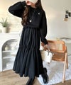 Classical Elf 一枚でコーディネートが完成する優秀アイテム◎胸刺繍ドロスト裏起毛ドッキングワンピース商品サムネイル-2