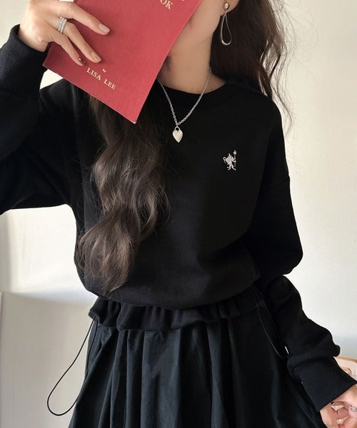 Classical Elf 一枚でコーディネートが完成する優秀アイテム◎胸刺繍ドロスト裏起毛ドッキングワンピース商品画像-8
