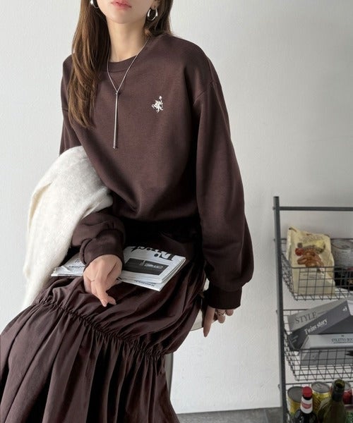 Classical Elf 一枚でコーディネートが完成する優秀アイテム◎胸刺繍ドロスト裏起毛ドッキングワンピース商品画像-11