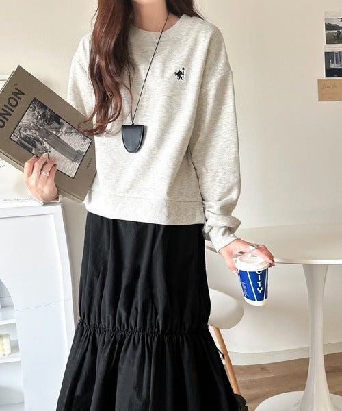 Classical Elf 一枚でコーディネートが完成する優秀アイテム◎胸刺繍ドロスト裏起毛ドッキングワンピース商品画像-21