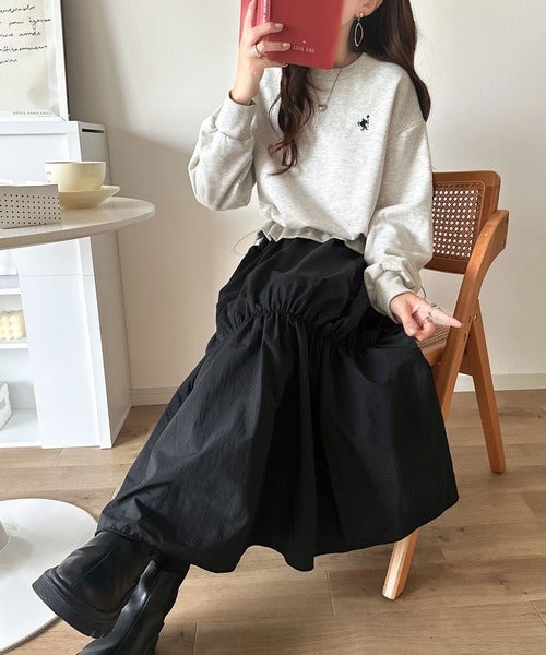 Classical Elf 一枚でコーディネートが完成する優秀アイテム◎胸刺繍ドロスト裏起毛ドッキングワンピース商品画像-24
