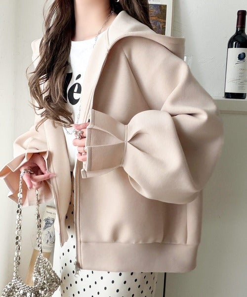 Classical Elf ふんわり、ゆったり、袖にキュン♪ダブルジップキャンディスリーブマシュマロダンボールパーカー商品画像-3