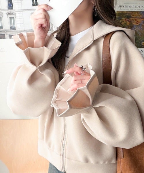 Classical Elf ふんわり、ゆったり、袖にキュン♪ダブルジップキャンディスリーブマシュマロダンボールパーカー商品画像-31