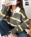 Classical Elf 一枚で着映える！胸元エンブレム刺繍マルチカラーラガーニットポロ(オーバーサイズ)商品サムネイル-22