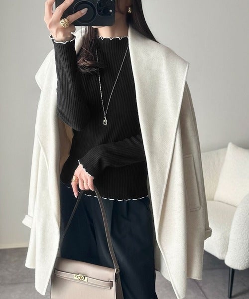 Classical Elf 華奢見え叶える程よいフィット感。配色メロウリブニットトップス(長袖)商品画像-15