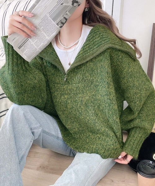 Classical Elf 《JaVaジャバ コラボ》ふわふわに癒され。ミックスカラー糸ハーフジップニットプルオーバー商品画像-10