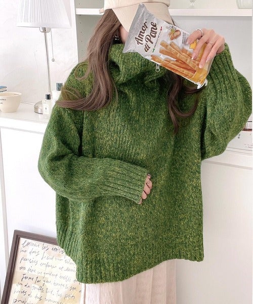 Classical Elf 《JaVaジャバ コラボ》ふわふわに癒され。ミックスカラー糸ハーフジップニットプルオーバー商品画像-12